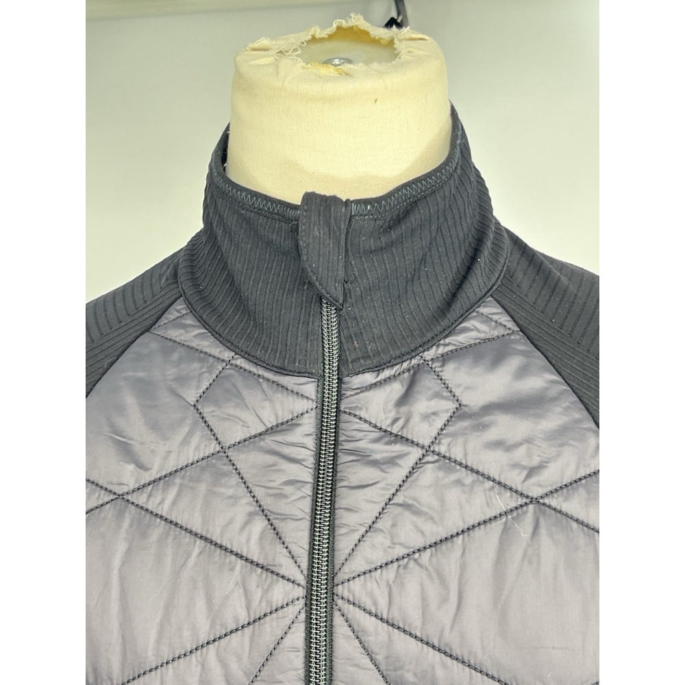Athleta Womens Black Quilted Jacket Full Zip Ribbed Knit Panels Medium Thumbhole - Picture 10 of 13